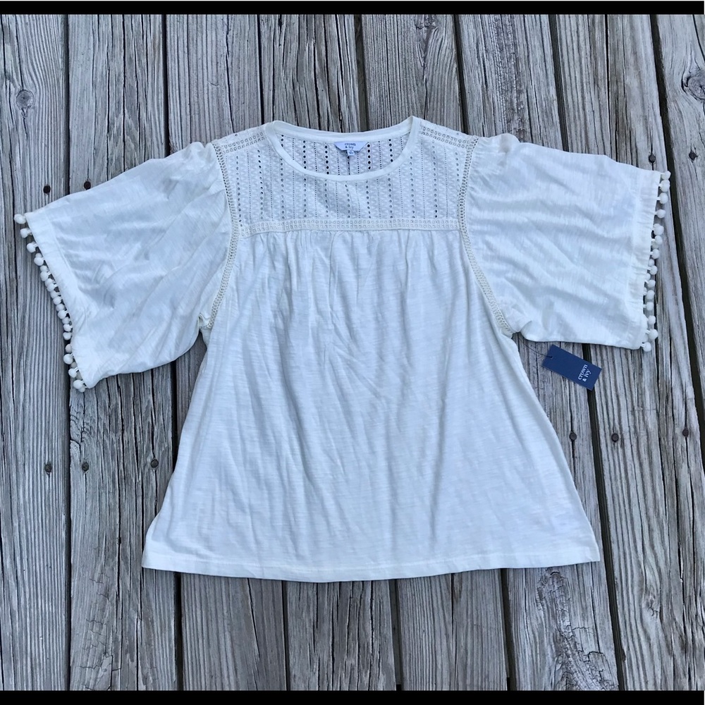 NEW Ladies CROWN & IVY Off White Cream Boho Wide Sleeve Tunic Top M
